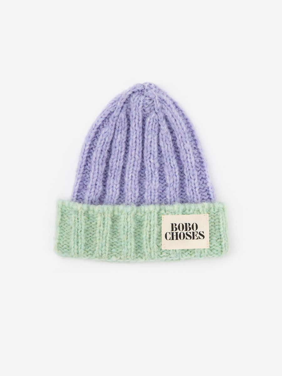COLOR BLOCK BEANIE - LILAC AND MINT