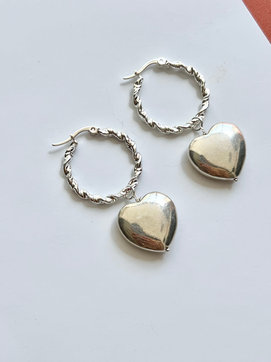 SELF LOVE HEARTS SILVER PLATED HOOPS