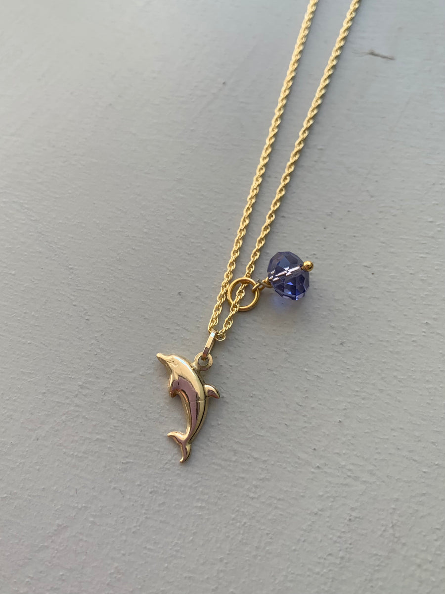 MOON DOLPHIN VINTAGE 18K GOLD PLATED NECKLACE 45CMS