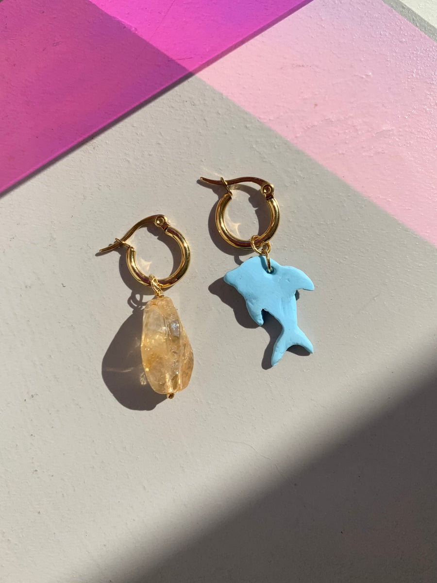 SUN AND DOLPHIN GOLD SMALL HOOPS