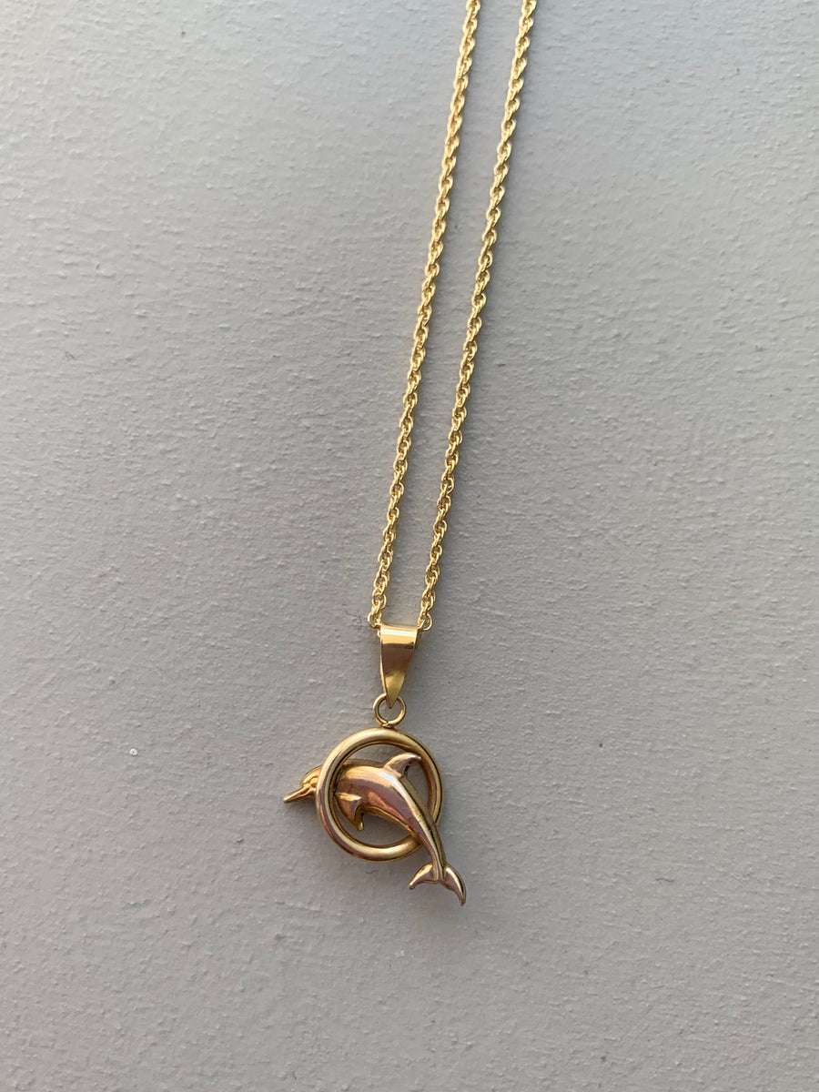 JUMPING DOLPHIN VINTAGE 18K GOLD PLATED NECKLACE 50 CMS