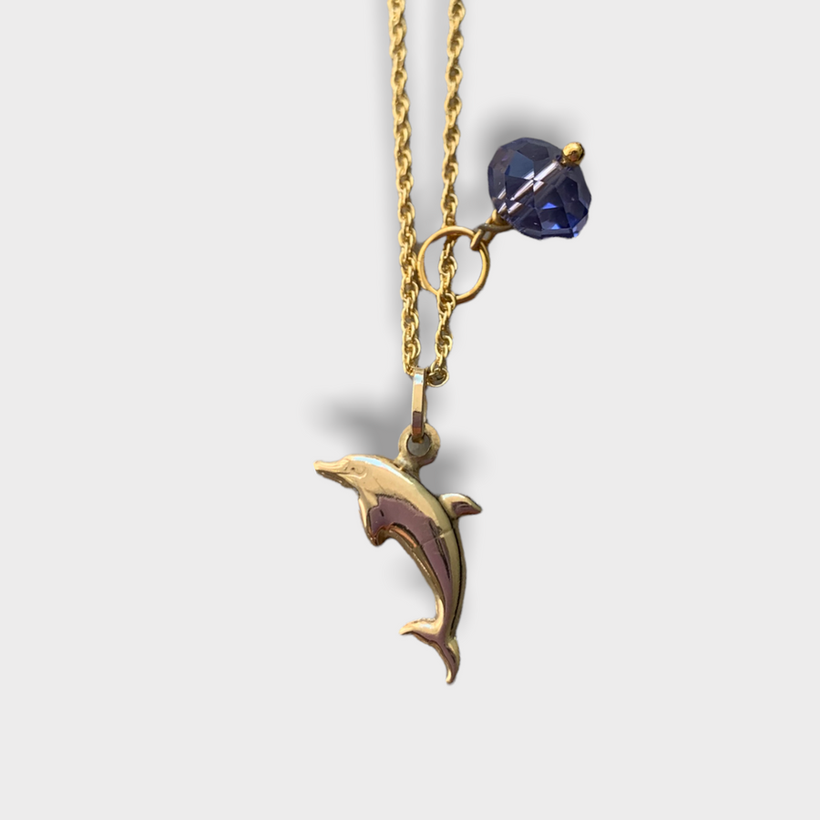 MOON DOLPHIN VINTAGE 18K GOLD PLATED NECKLACE 45CMS